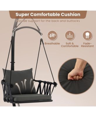 Swing Chair w/ Stand Patio Hanging Swing Chair w/ Comfortable Seat & Back Cushions