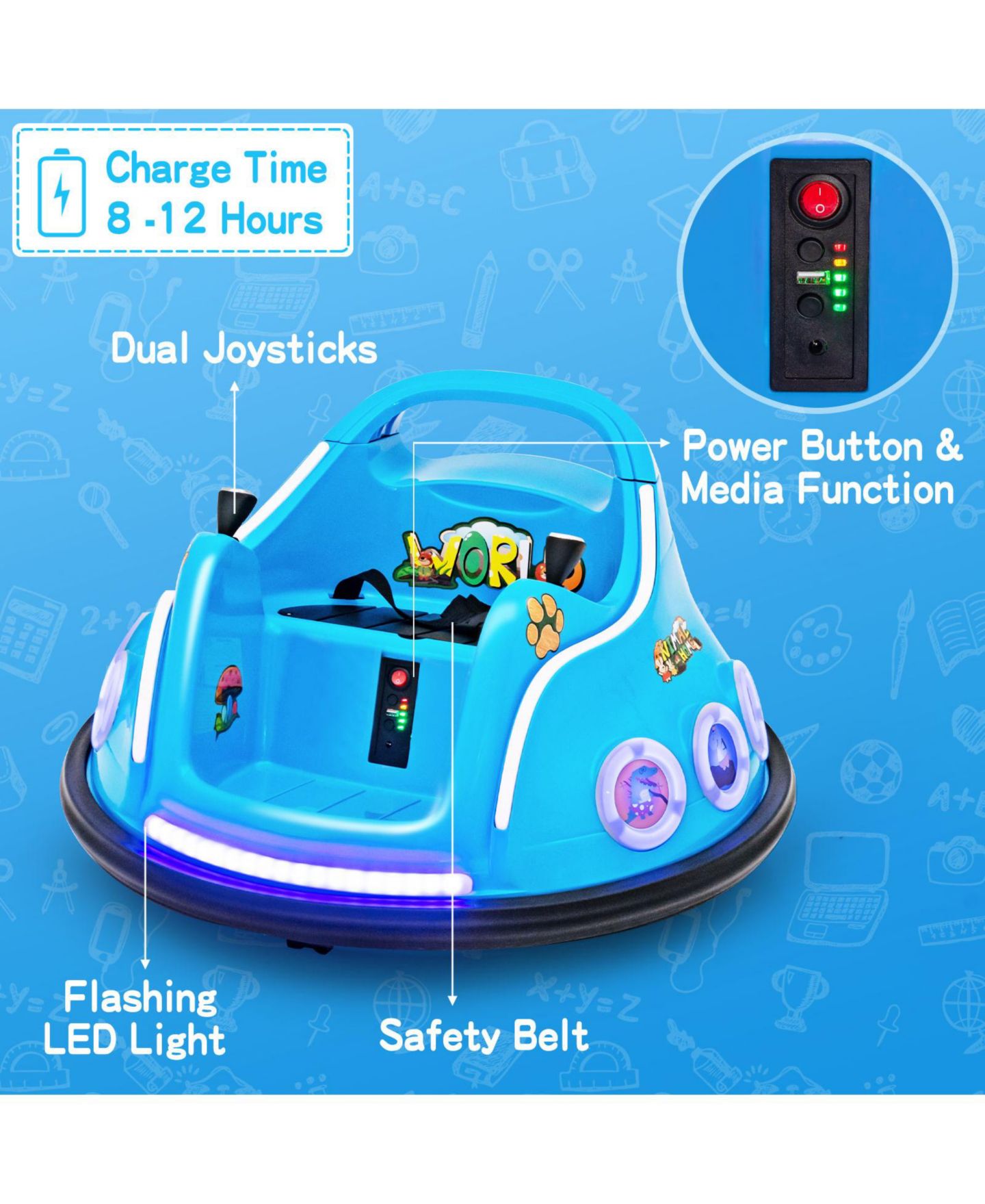 Детская игрушка Mecale 12V Electric Ride-On Bumper Car with Remote Control & 360-Degree Spins, Ages 3+, цвет: Тёмно-синий — фото 6