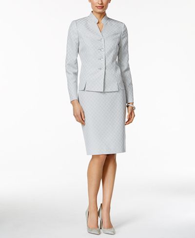 Le Suit Printed Stand Collar Skirt Suit