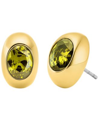 Gold-Tone Oval Stone Stud Earrings