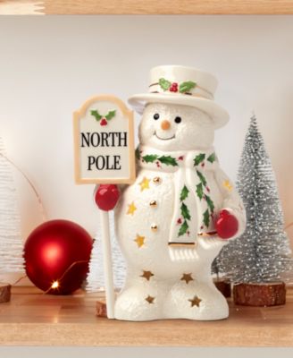 Happy Holly Days North Pole Snowman Lit Figurine