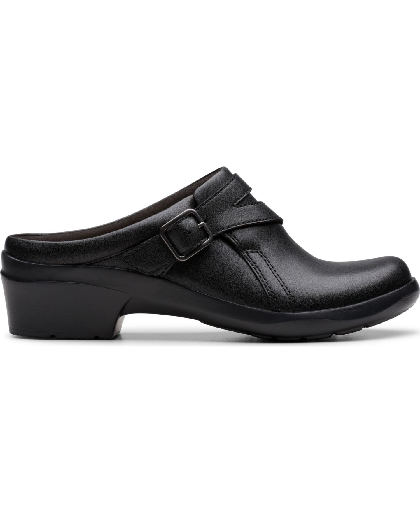 Женские сабо Clarks Angie Braley Round Toe Mules, цвет: Чёрный кожаный — фото 2