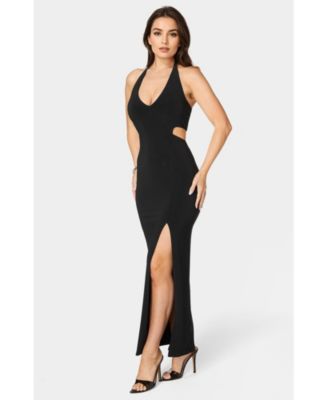 Women's Slit Front Cutout Halter Midi Dress