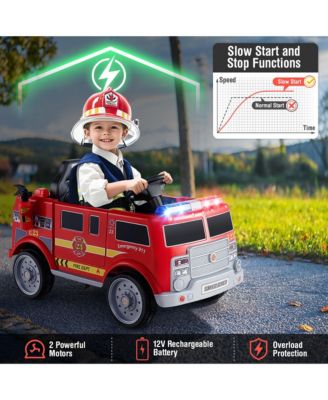 Kids Ride on Fire Truck 12V Battery Powered Electric Vehicle w/ 3 Speeds