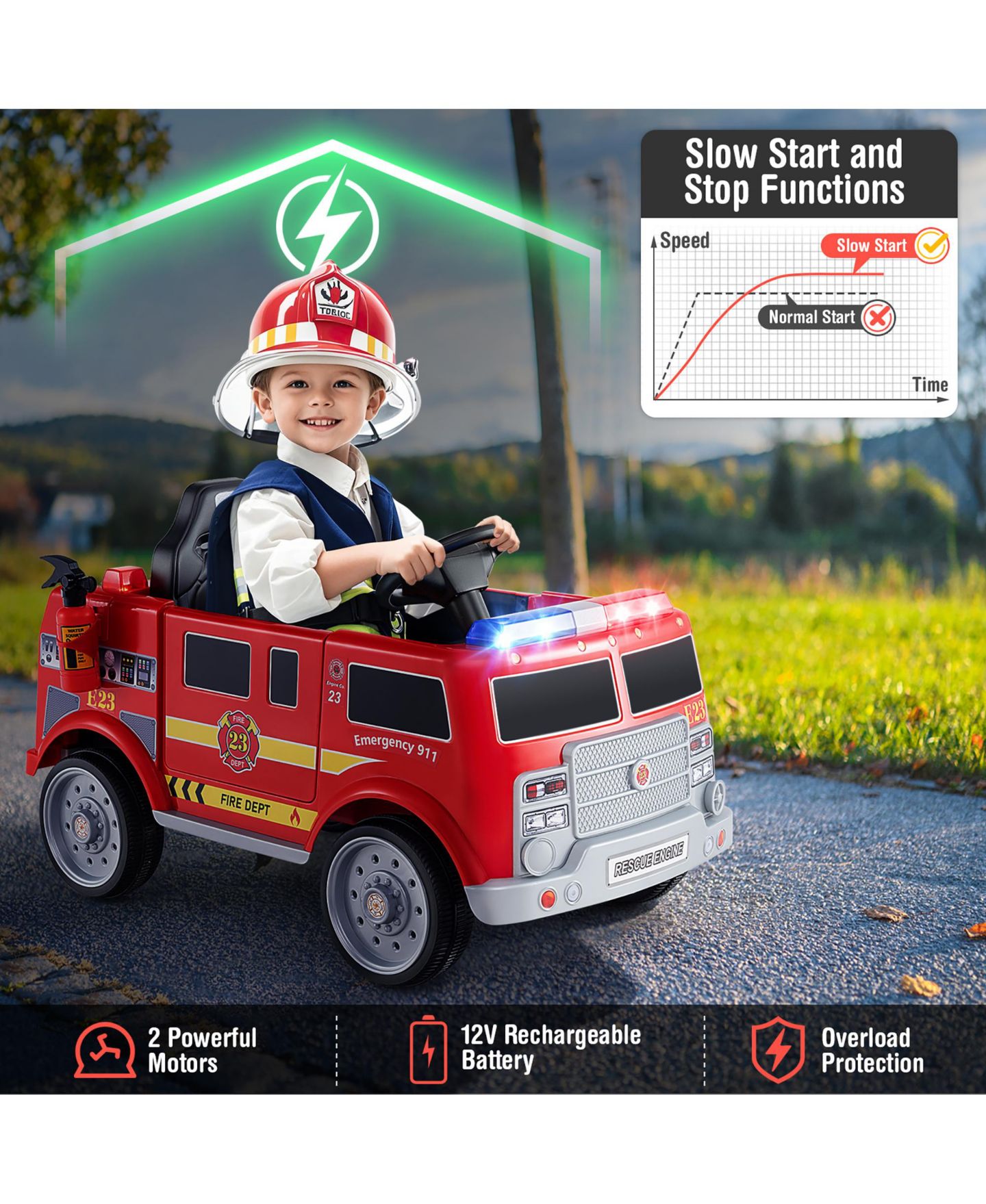 Детская игрушка Gymax 12V Battery-Powered Ride-On Fire Truck with Remote Control, 66 lbs Capacity, Ages 3-8, цвет: Красный — фото 8