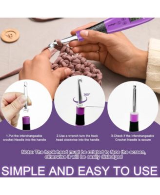 18 Size Counting Crochet Hooks Set, Light Up Crochet Hooks for Stitch & Row Counter, Lighted Crochet Needles Kit with Case,Purple