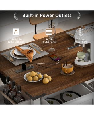 53.7" Rolling Kitchen Cart with Barn Doors, Drop Leaf, Power Outlet and Spice Rack (No Stools)