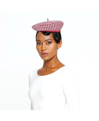SIMONE Gingham Beret Hat In Red