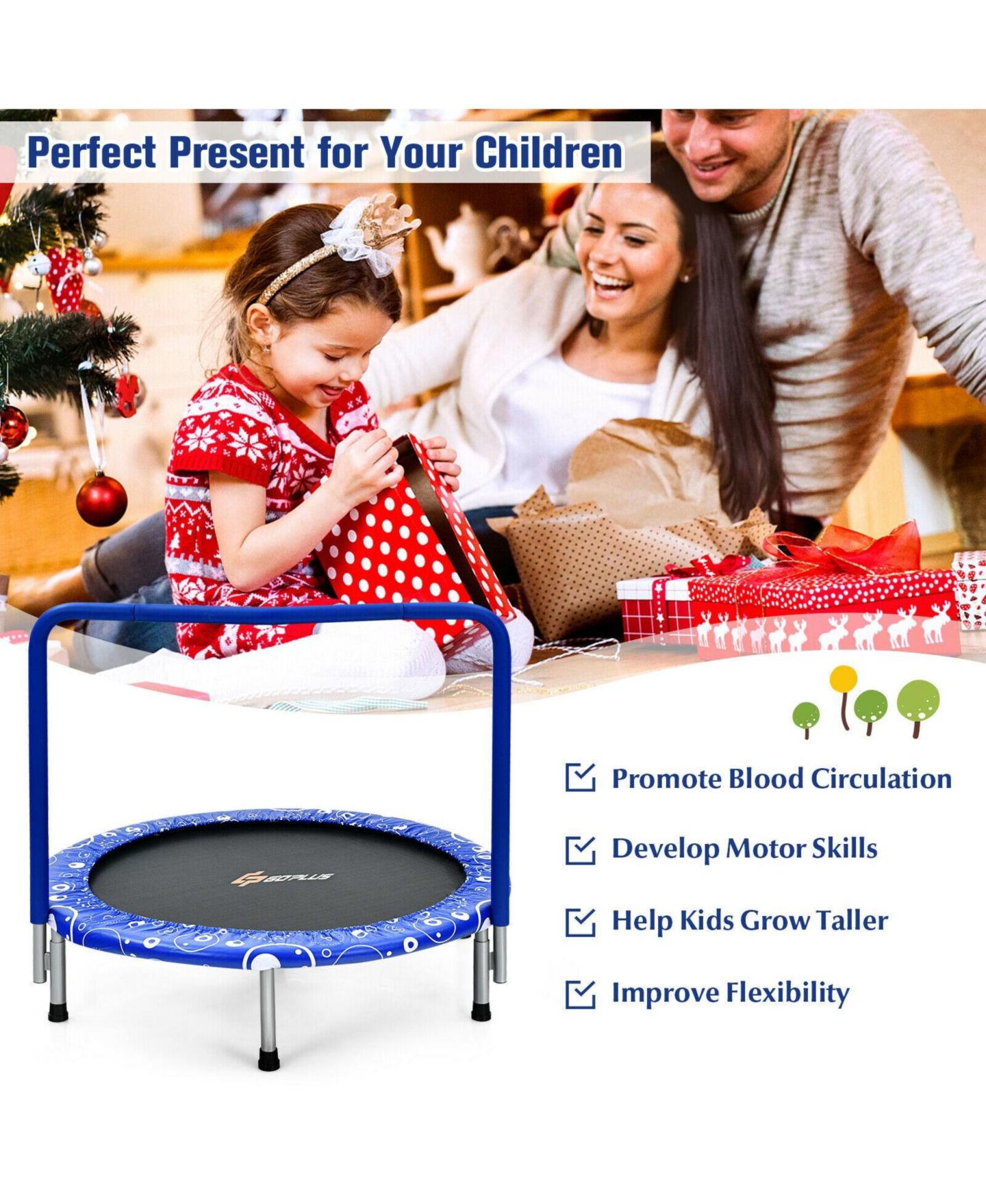 Детская игрушка Mecale 36" Mini Rebounder Foldable Trampoline with Removable Handle, 330 lbs Capacity, Ages 3-10, цвет: Синий — фото 8