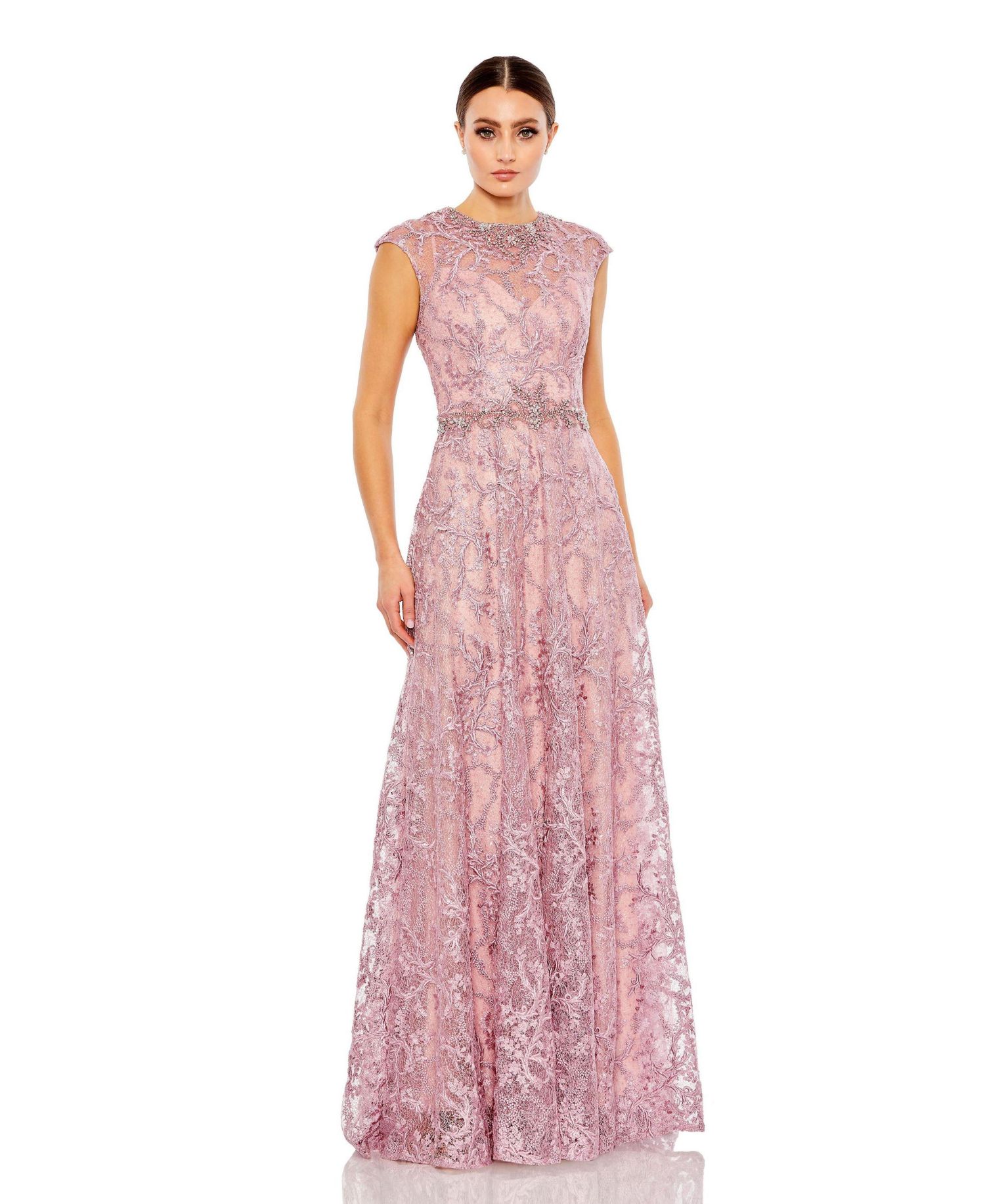 Women's Embroidered Cap Sleeve A Line Gown