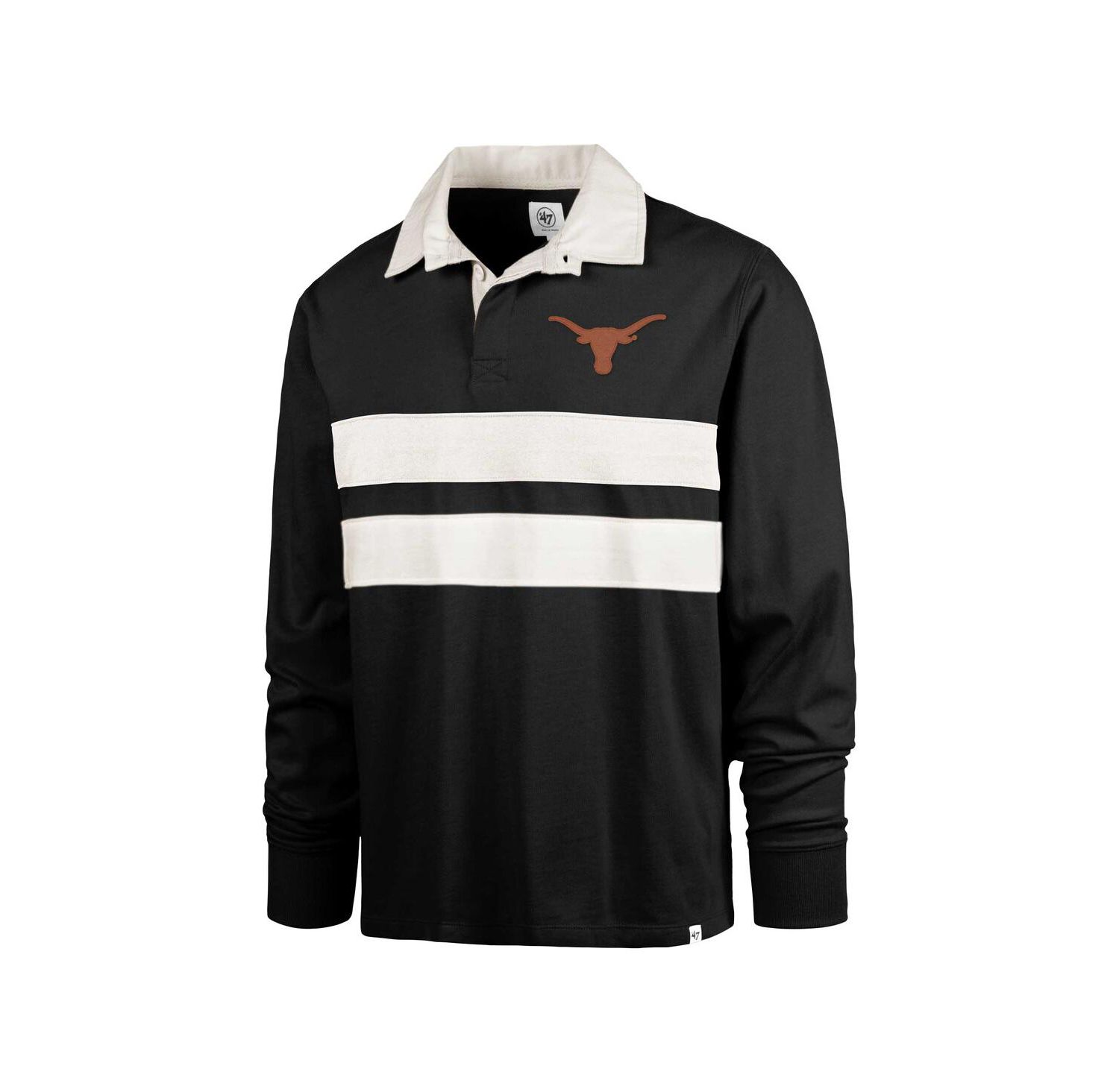 Men's Black Texas Longhorns Clubhouse Knox Thames Long Sleeve Rugby Polo Shirt