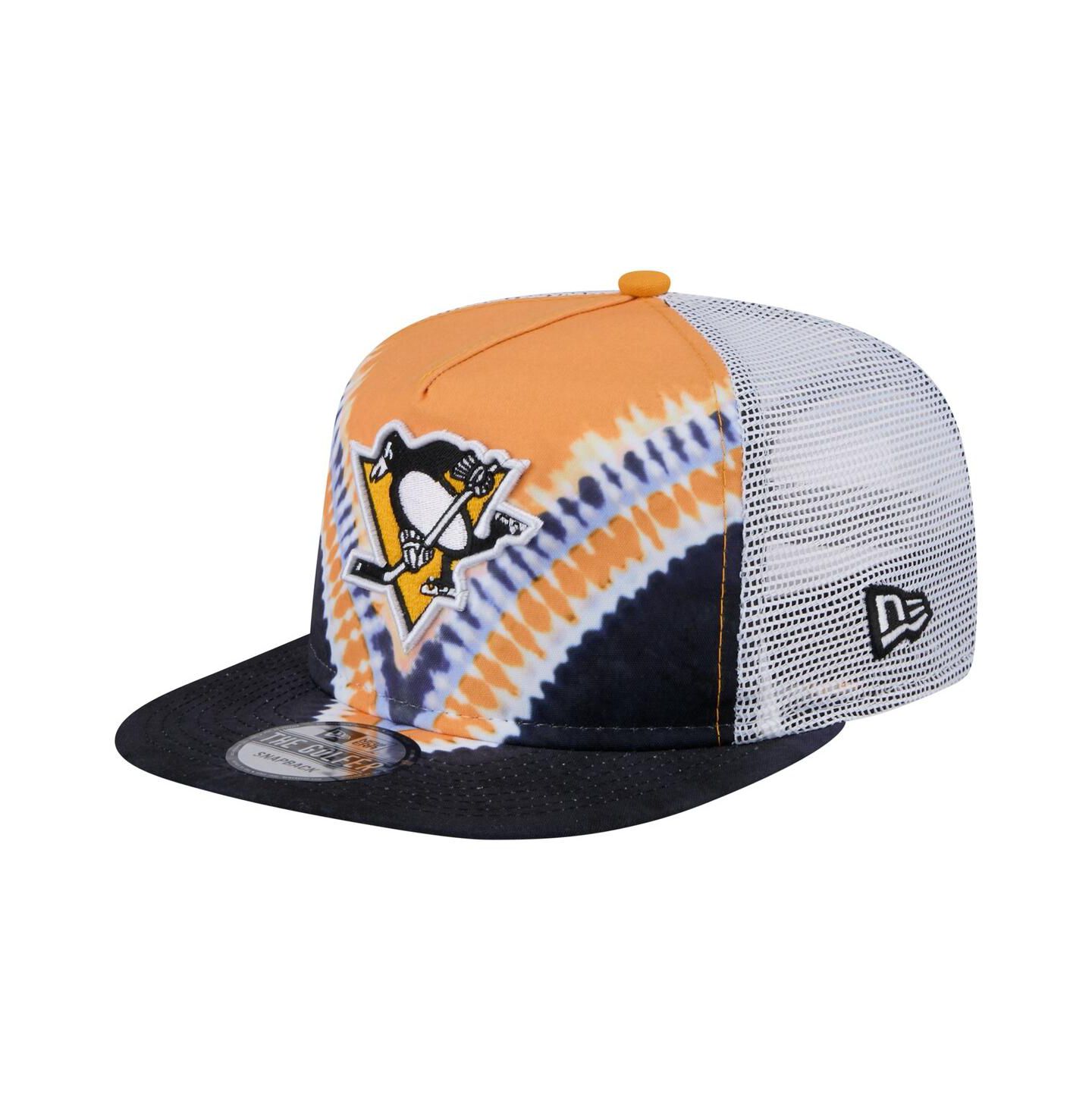 Мужской головной убор New Era Black/Gold Pittsburgh Penguins Throwback V-Dye Adjustable Golfer Hat — фото 1