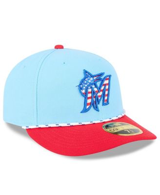Men's Light Blue/Red Miami Marlins 2025 Fourth of July Low Profile 59FIFTY Fitted Hat