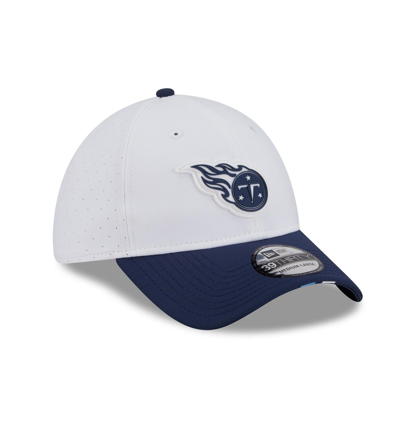 Мужская кепка New Era White/Navy Tennessee Titans 2025 NFL Training Camp 39THIRTY Flex Hat — фото 3
