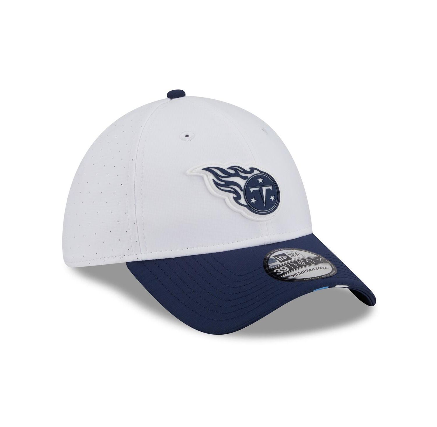 Men's White/Navy Tennessee Titans 2025 NFL Training Camp 39THIRTY Flex Hat