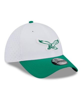 Men's White/Kelly Green Philadelphia Eagles 2025 NFL Training Camp Throwback Logo 39THIRTY Flex Hat