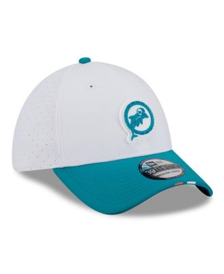 Men's White/Aqua Miami Dolphins 2025 NFL Training Camp Throwback Logo 39THIRTY Flex Hat