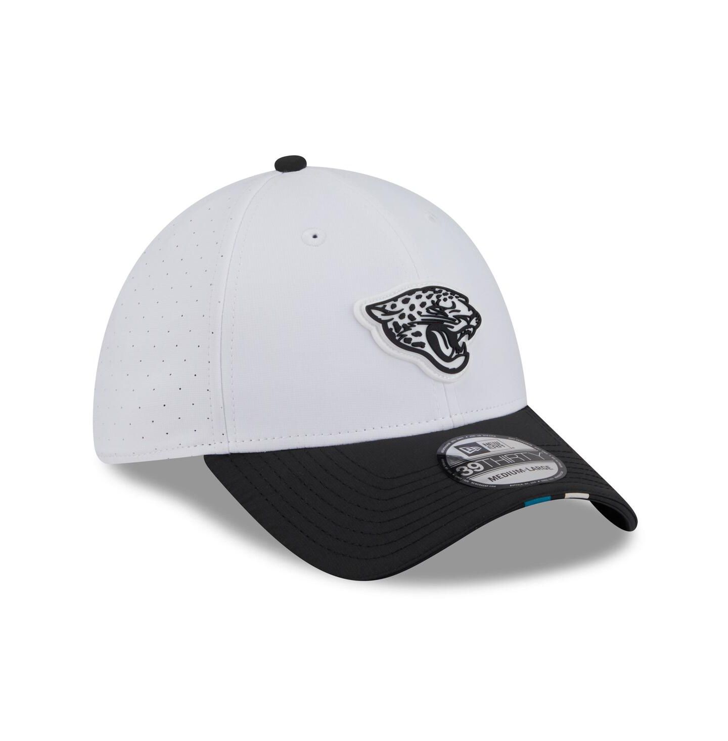 Мужская кепка New Era White/Black Jacksonville Jaguars 2025 NFL Training Camp 39THIRTY Flex Hat — фото 2