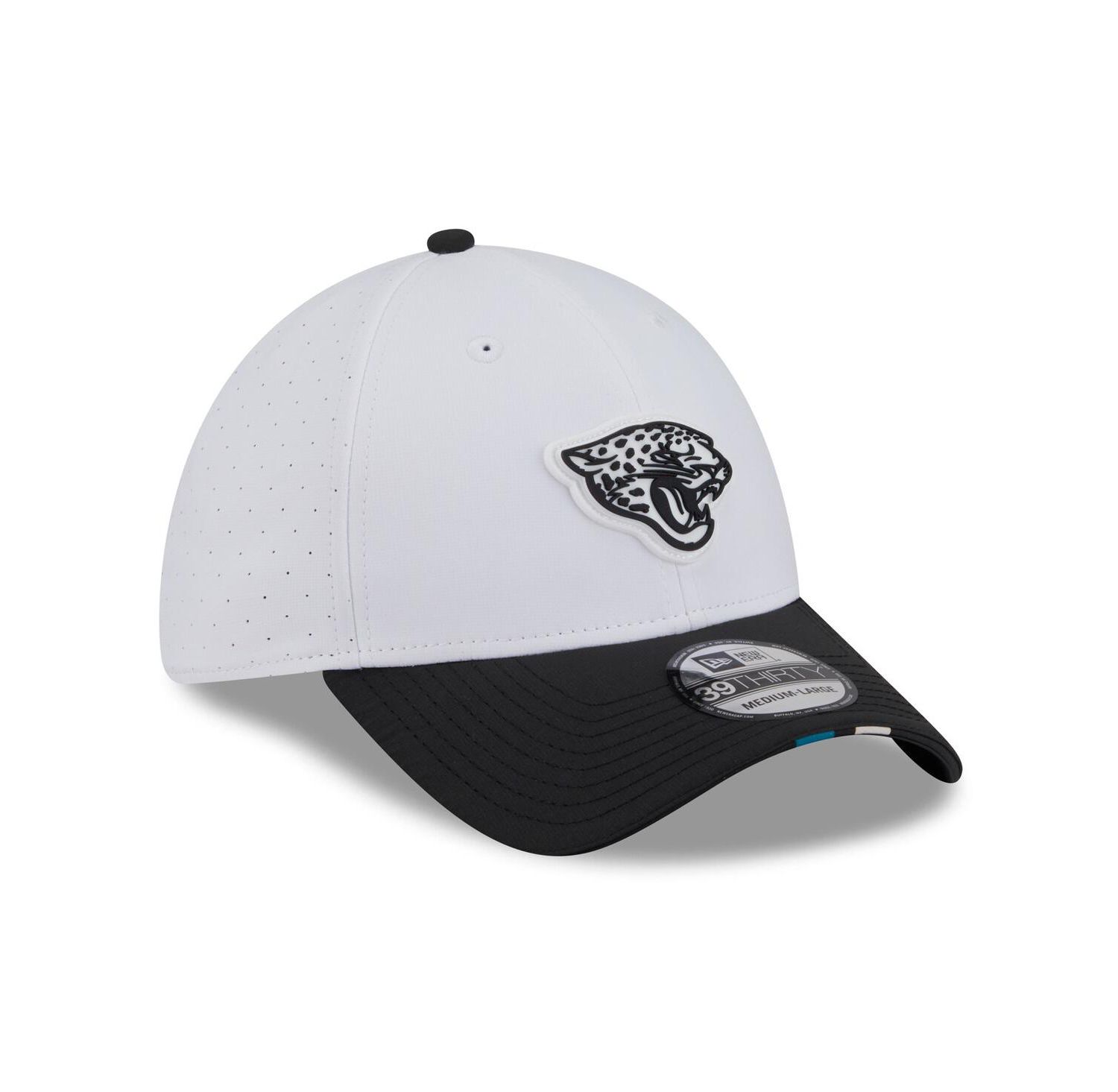Men's White/Black Jacksonville Jaguars 2025 NFL Training Camp 39THIRTY Flex Hat
