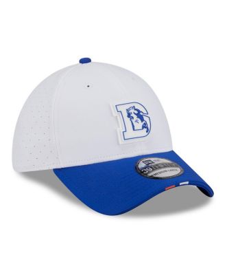 Men's White/Blue Denver Broncos 2025 NFL Training Camp Throwback Logo 39THIRTY Flex Hat