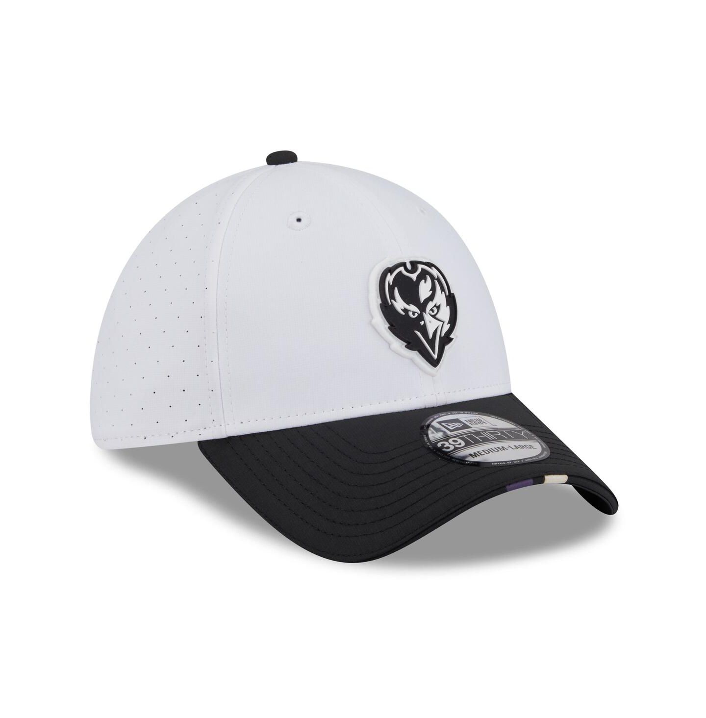 Мужская кепка New Era White/Black Baltimore Ravens 2025 NFL Training Camp 39THIRTY Flex Hat — фото 3