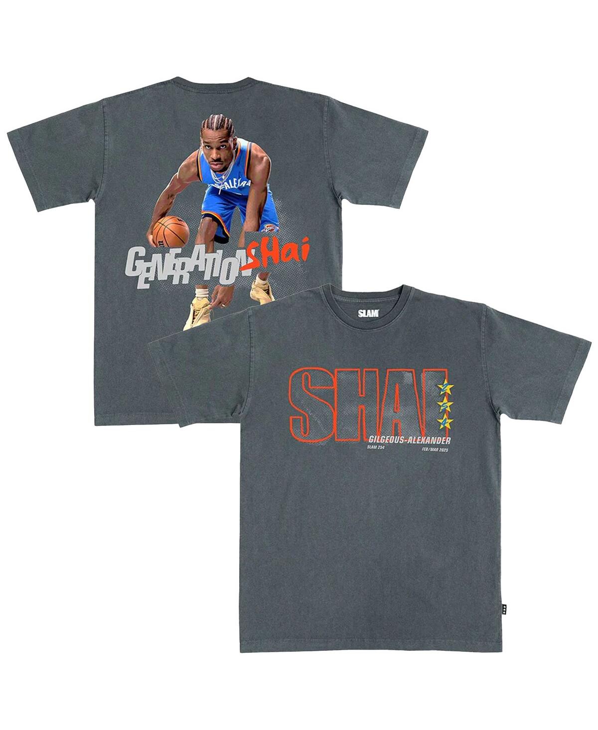 Men's and Women's Shai Gilgeous-Alexander Charcoal Oklahoma City Thunder February/March 2025 Cover Graphic Remix T-Shirt - Charcoal