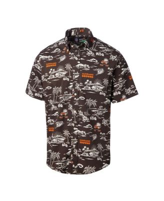 Men's Brown Cleveland Browns Throwback Kekai&nbsp;Print Button-Up Shirt
