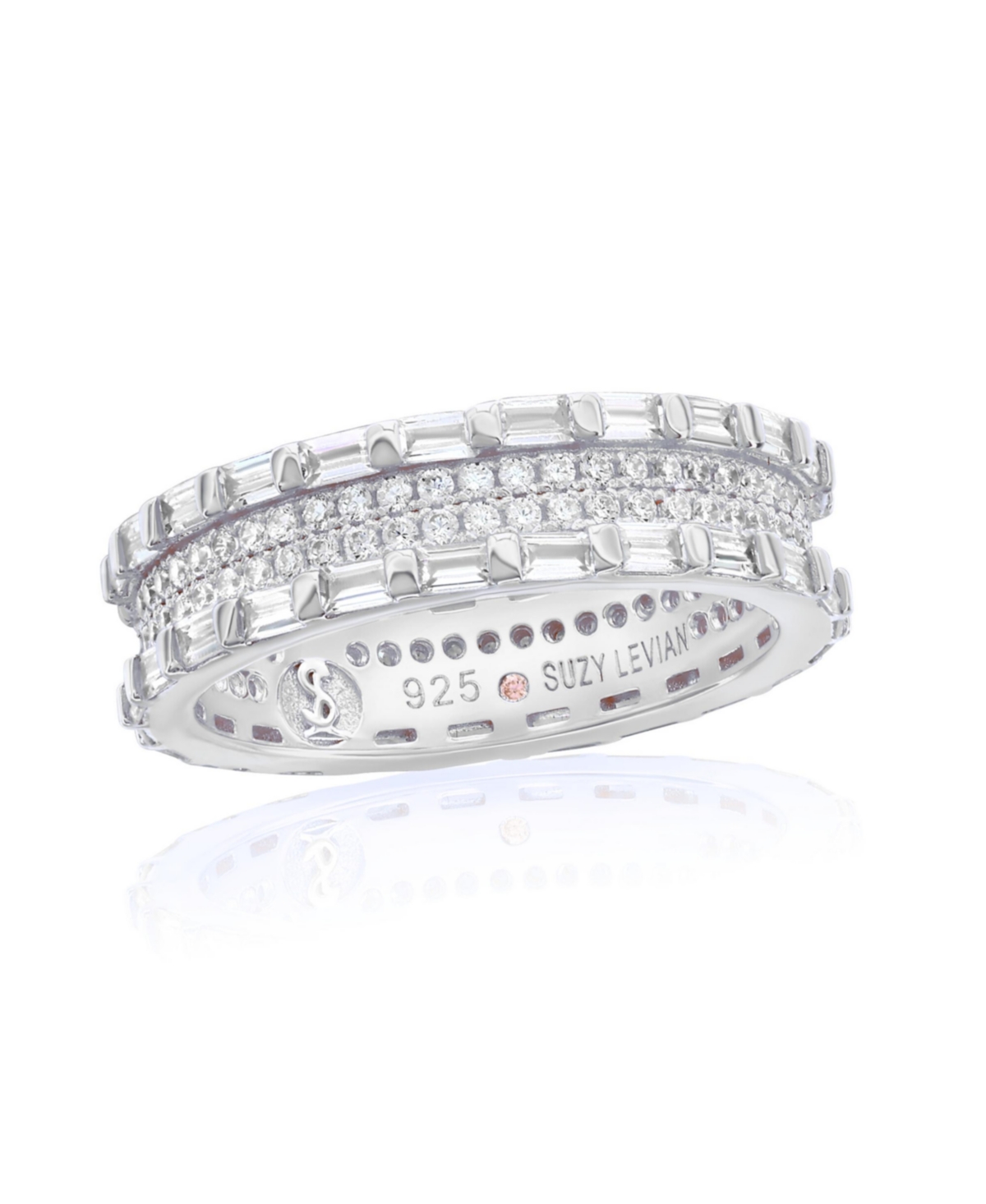 Sterling Silver Baguette Framed Round Cubic Zirconia Eternity Band - Gold