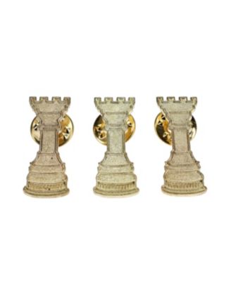 Metal Rook Chess Pins, Gold, Bulk Pack of 10