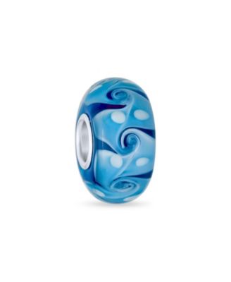 Set of 4 Murano Glass Charm Bead Blue Green Pink Aqua Wave Swirl Spacer Silver Core