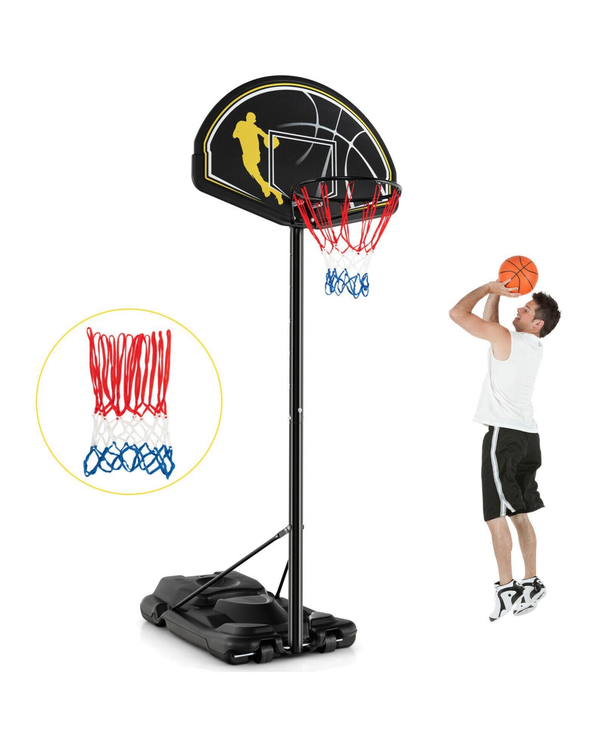 4.25-10 Feet Portable Adjustable Basketball Goal Hoop System - Black