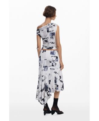 Women's Newspaper asymmetrical skirt