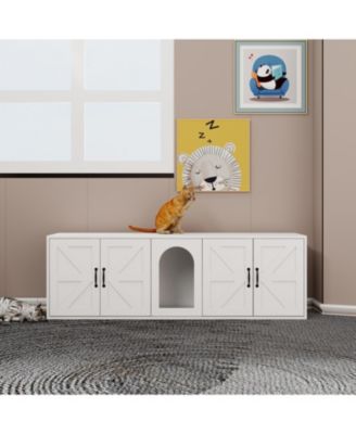Double Cat Litter Box Enclosure - White