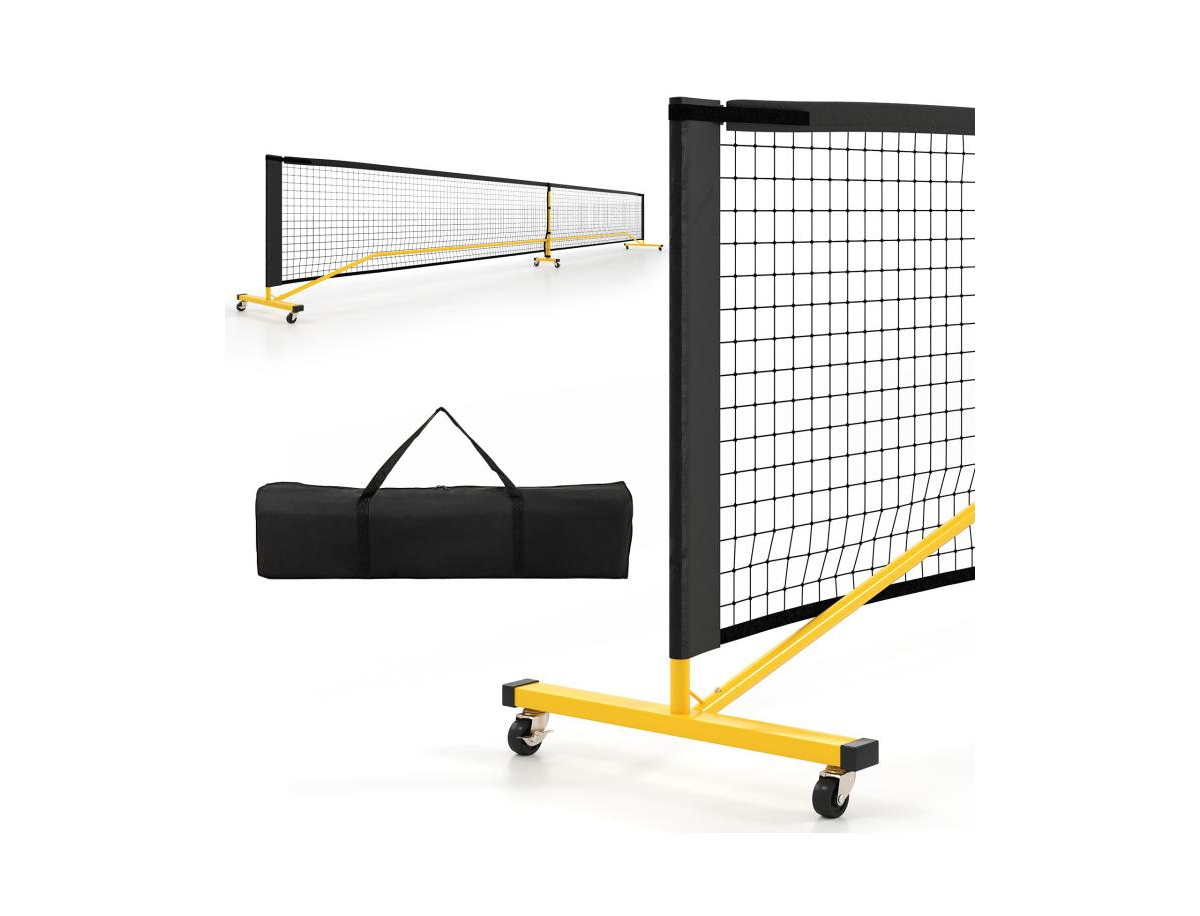22 Ft Portable Pickleball Net with 6 Lockable Wheels and Carry Bag - Black
