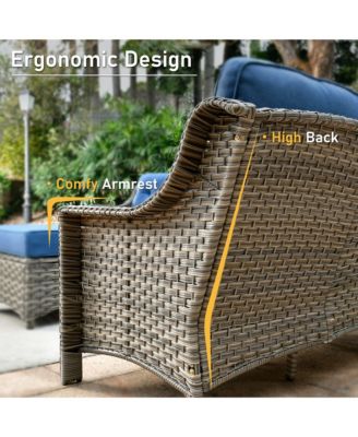 5 Piece Outdoor Rattan Patio Furniture Set with 3 Seat Sofa,Swivel Rocking Chairs,Solar Coffee Table,Wicker Sofa Set for Backyard and Porch