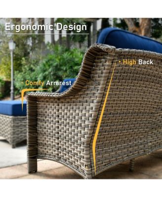5 Piece Outdoor Rattan Patio Furniture Set with 3 Seat Sofa,Swivel Rocking Chairs,Solar Coffee Table,Wicker Sofa Set for Backyard and Porch