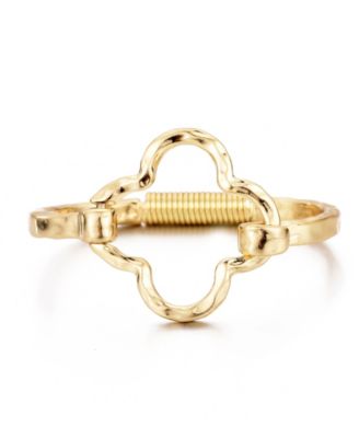 Gold Plated Hammered Clover Open Cuff Bracelet