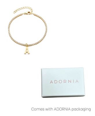 Gold Crystal Initial Charm Tennis Bracelet
