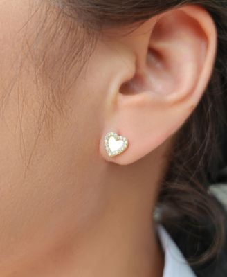 Gold Mother of Pearl Mini Halo Heart Stud Earrings