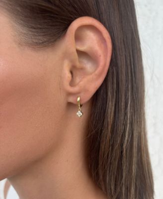 Cubic Zirconia Extra Mini Clover Dangle Huggie Earrings