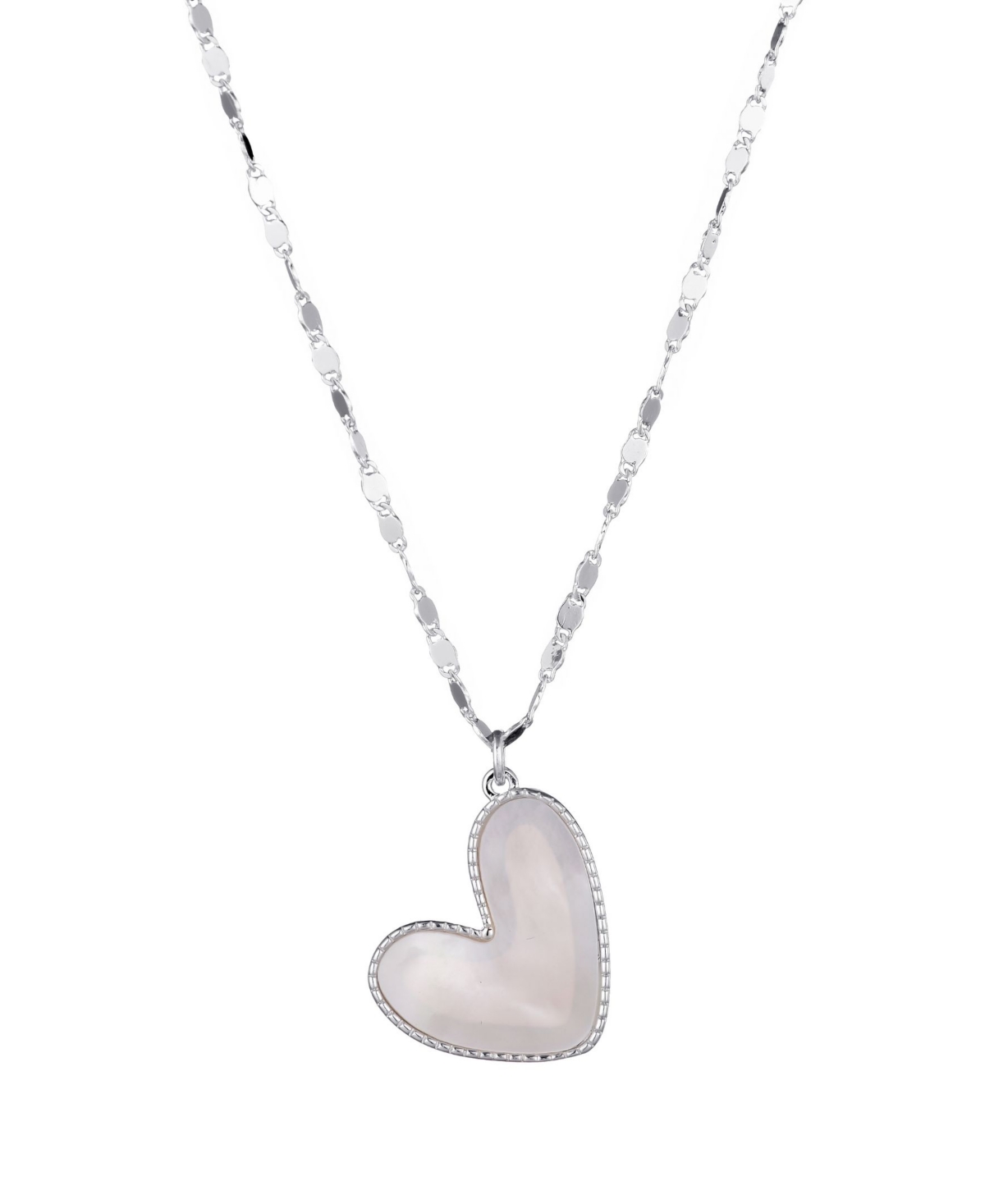 Silver Mother of Pearl Beaded Edge Heart Necklace - White