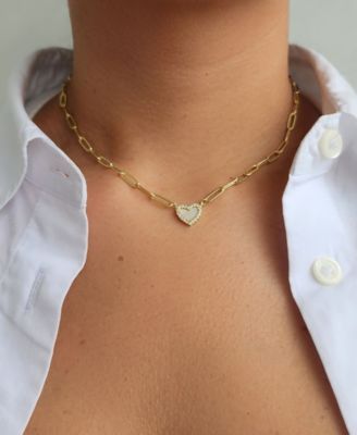 Gold Mother of Pearl Mini Heart Chain Necklace