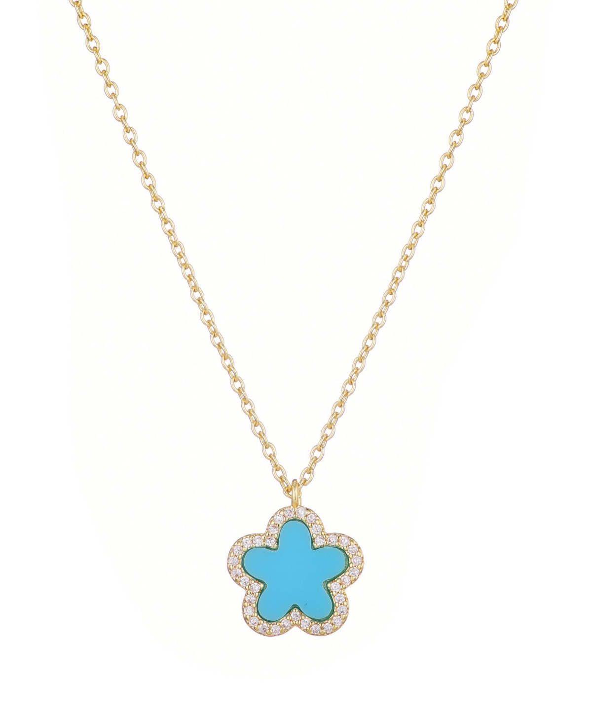 Gold Turquoise Halo 5 Leaf Clover Pendant Necklace - Blue