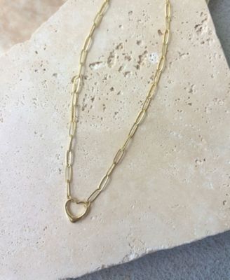 Gold Paperclip Chain Outline Heart Pendant Necklace