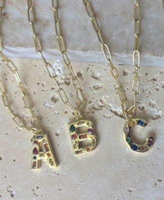 Gold Crystal Funky Initial Paperclip Chain Necklace