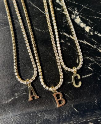 Gold Crystal Initial Charm Tennis Necklace