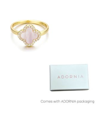 Gold Mother of Pearl Cubic Zirconia Halo Clover Ring