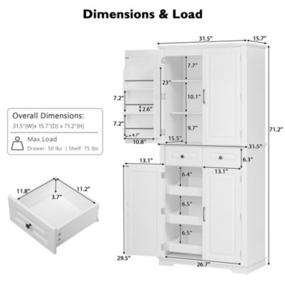 71" Kitchen Pantry Cabinet with Pull-Out Organizers, 6 Door Shelves & Drawers