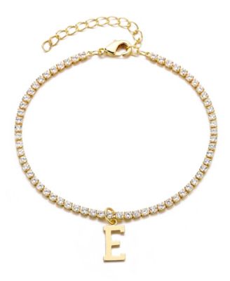 Gold Crystal Initial Charm Tennis Bracelet