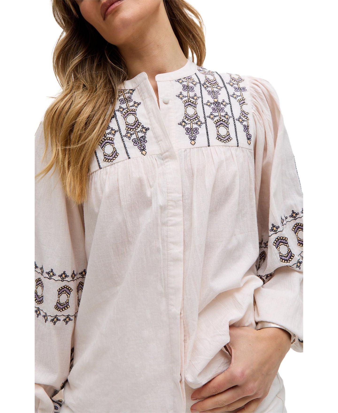 Женская рубашка Raffya Demi Embroidered Ballon Sleeve, цвет: Кремовый — фото 4